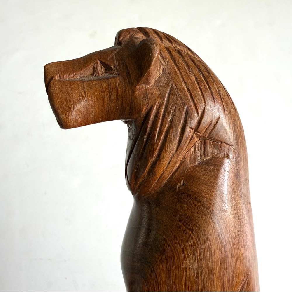 Vintage Hand Carved Wooden Lion Sitting On A Stool Figurine - Picture 2 of 6